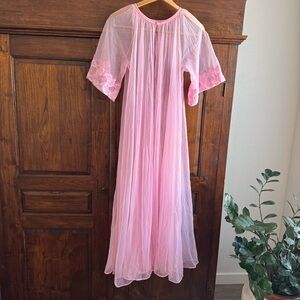 Vintage Sheer Pink Chiffon and Lace Peignoir